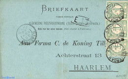 Netherlands 1896 Briefkaart From Haarlem To Amsterdam, See Both Postmarks. 3x Drukwerkzegel 1 Cent , Postal History - Lettres & Documents