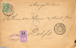 Netherlands 1897 Registered Envelope From Amsterdam To Delft, See Both Postmarks. Princess Wilhelmina (hangend Haar) 2.. - Covers & Documents