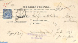 Netherlands 1892 Subscription Megen To The Hague. Princess Wilhelmina (hangend Haar) 5 Cent , Postal History - Cartas & Documentos