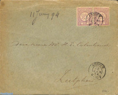 Netherlands 1894 Envelope From Arnhem (see Postmarks) To Zutphen. 2x Drukwerkzegels 2.5 Cent , Postal History - Cartas & Documentos