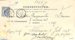 Netherlands 1893 Subscription From The Hague To Drunen Via Heusden, See Postmarks. Princess Wilhelmina (hangend Haar),.. - Cartas & Documentos