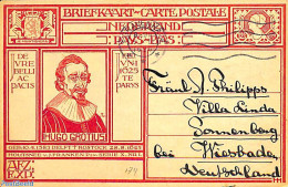 Netherlands 1926 Postcard 12.5c, Hugo Grotius, With Normal Cancelation To Germany In 1926, Used Postal Stationary - Cartas & Documentos