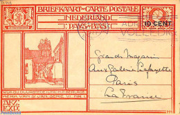 Netherlands 1927 Postcard 10 Cent On 12.5c, Wijk Bij Duurstede, Sent To France, Used Postal Stationary - Covers & Documents