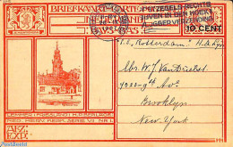 Netherlands 1927 Postcard 10 Cent On 12.5c, Lemmer, Sent To New York, Used Postal Stationary - Covers & Documents