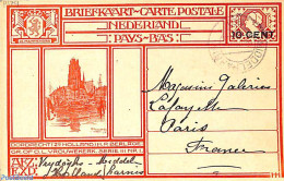 Netherlands 1929 Postcard 10 Cent On 12.5c, Dordrecht, Sent To Paris, Used Postal Stationary - Covers & Documents