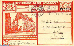Netherlands 1928 Postcard 10 Cent On 12.5c,  Doesburg, Sent To Australia, Used Postal Stationary - Covers & Documents
