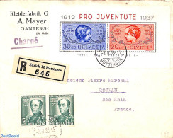 Switzerland 1937 Pro Juventute S/s On Cover, Postal History - Briefe U. Dokumente