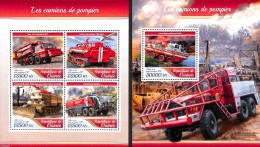 Guinea, Republic 2017 Fire Engines 2 S/s, Mint NH, Automobiles - Fire Fighters & Prevention - Aircraft & Aviation - Voitures