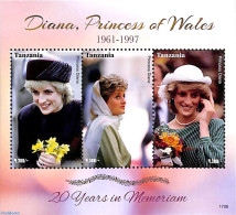 Tanzania 2017 Princess Diana, 20 Years In Memoriam 3v M/s, Mint NH, History - Charles & Diana - Kings & Queens (Royalty) - Royalties, Royals