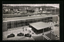 AK Pforzheim, Bahnhof Mit Vordach Und Blick Auf Die Stadt Aus Der Vogelschau  - Pforzheim