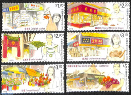 Hong Kong 2017 Shopping Streets 6v, Mint NH, Nature - Various - Flowers & Plants - Fruit - Street Life - Unused Stamps
