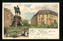 Lithographie Köln, Kaiser Wilhelm Hotel & Denkmal  - Köln