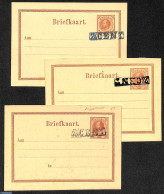 Netherlands Antilles 1879 Lot Of 3 Postcards, Overprint Variations, Unused Postal Stationary, Errors, Misprints, Plate.. - Fouten Op Zegels
