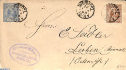 Netherlands 1896 Envelope 5c, Uprated, From Dordrecht To Leoben, Austria, Used Postal Stationary - Covers & Documents