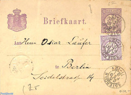 Netherlands 1881 Postcard 2.5c, Uprated To Berlin, Used Postal Stationary - Storia Postale