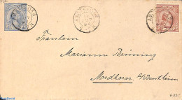 Netherlands 1894 Envelope 5c, Uprated From Amsterdam To Nordhorn, Used Postal Stationary - Brieven En Documenten