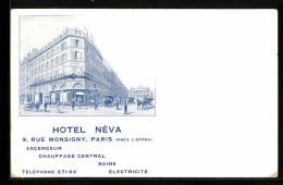 CPA Paris, Hotel Néva, 9 Rue Monsigny  - Cafés, Hôtels, Restaurants
