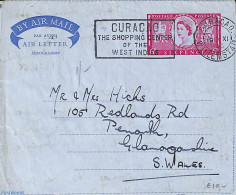 Netherlands Antilles 1955 British Aerogramme, Cancelled On CURACAO (Ship Post), Postal History, Ships And Boats - Barcos