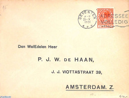 Netherlands 1931 NVPH No. R43 On Cover, Postal History - Lettres & Documents