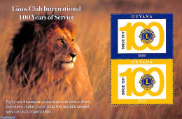 Guyana 2017 Lions Club Centenary 2v M/s, Mint NH, Nature - Various - Cat Family - Lions Club - Rotary, Lions Club