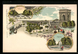 Lithographie Montpellier, Le Château D`Eau & Aquaduc, L`Esplanade, Le Peyrou  - Montpellier