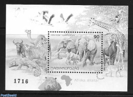 Hungary 1997 African Animals Blackprint S/s, Mint NH, Nature - Animals (others & Mixed) - Elephants - Unused Stamps