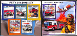 Guinea Bissau 2017 Fire Engines 2 S/s, Mint NH, Automobiles - Fire Fighters & Prevention - Helicopters - Aircraft & Av.. - Coches