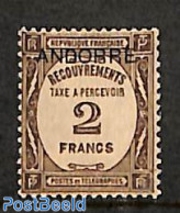 Andorra, French Post 1932 Postage Due 2fr, Stamp Out Of Set, Unused (hinged) - Other & Unclassified