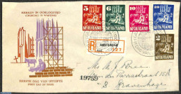 Netherlands 1950 Churches In Wartime 5v, FDC, Closed Flap, Registered Mail, First Day Cover, Churches, Temples, Mosque.. - Lettres & Documents