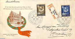 Netherlands 1950 Leiden University 2v FDC, Written Address, Open Flap, First Day Cover, Science - Education - Brieven En Documenten