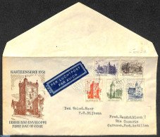 Netherlands 1951 Castles 5v, FDC, Open Flap, Typed Address By Airmail To Curacao, First Day Cover, Art - Castles & For.. - Covers & Documents