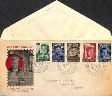 Netherlands 1951 Child Welfare 5v, FDC, Open Flap, Typed Address, Very Tiny Damage On Top Of Cover, First Day Cover - Covers & Documents