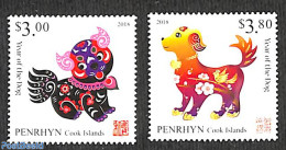 Penrhyn 2018 Year Of The Dog 2v, Mint NH, Nature - Various - Dogs - New Year - Neujahr