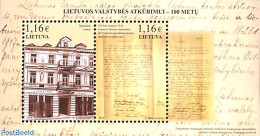 Lithuania 2018 Restoration Of The State S/s, Mint NH, History - History - Art - Handwriting And Autographs - Litouwen