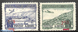 Albania 1952 Airmail Overprints 2v, Unused (hinged), Transport - Aircraft & Aviation - Airplanes