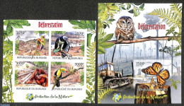 Burundi 2012 Deforestation  2 S/s, Imperforated, Mint NH, Nature - Birds - Birds Of Prey - Butterflies - Monkeys - Rep.. - Rotary Club