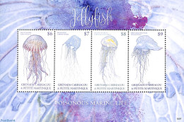 Grenada Grenadines 2018 Jellyfish 4v M/s, Mint NH, Nature - Shells & Crustaceans - Vie Marine