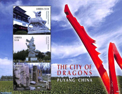 Liberia 2018 Puyang, The City Of Dragons 3v M/s, Mint NH, Art - Sculpture - Skulpturen