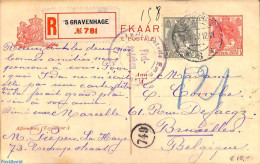 Netherlands 1917 Postcard 5c, Uprated With 10c Stamp To Registered Mail To Belgium, Censored, Postal History - Briefe U. Dokumente