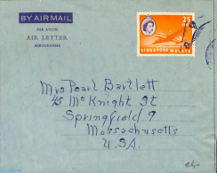 Singapore 1960 Aerogramme 25c To USA, Used Postal Stationary, Transport - Aircraft & Aviation - Avions