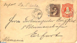 Argentina 1887 Envelope 8c, Uprated To Erfurt (D), Used Postal Stationary - Storia Postale