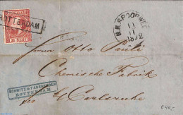 Netherlands 1872 Letter From Rotterdam To Carlsruhe (postmark N.R. SPOORWEG), Postal History - Storia Postale