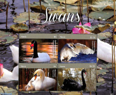 Nevis 2018 Swans 4v M/s, Mint NH, Nature - Birds - St.Kitts Und Nevis ( 1983-...)