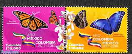 Colombia 2018 Butterflies, Colombia-Mexico Year 2v [:], Mint NH, Nature - Various - Butterflies - Joint Issues - Joint Issues