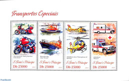 Sao Tome/Principe 2013 Special Transport 4v M/s, Mint NH, Health - Transport - Red Cross - Automobiles - Helicopters -.. - Croce Rossa