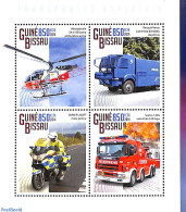 Guinea Bissau 2014 Special Transports 4v M/s, Mint NH, Transport - Automobiles - Fire Fighters & Prevention - Helicopt.. - Cars