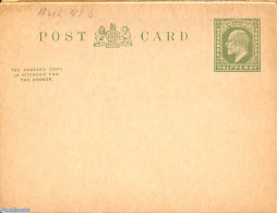 Great Britain 1908 Reply Paid Postcard HALFPENNY/HALFPENNY, Unused Postal Stationary - Covers & Documents