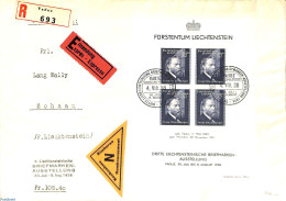 Liechtenstein 1938 Stamp Exposition Block On Registered Express Cash On Delivery Letter, Postal History - Storia Postale