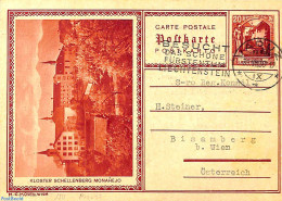 Liechtenstein 1930 Postcard 20Rp, Kloster Schellenberg, Sent To Vienna, Used Postal Stationary, Cloisters & Abbeys - Cartas & Documentos