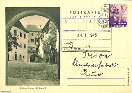 Liechtenstein 1945 Postcard 10Rp, Schloss Vaduz, Schlosshof, Used Postal Stationary, Animals (others & Mixed) - Brieven En Documenten